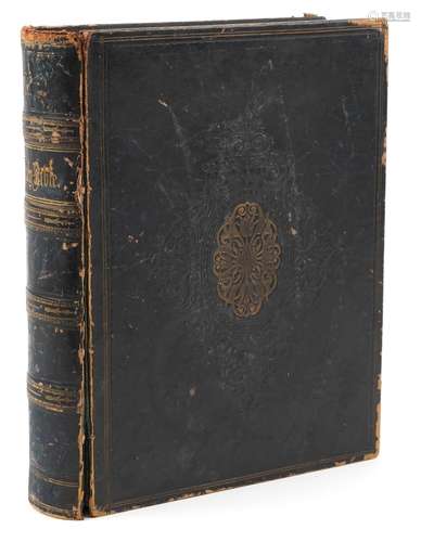 19th century leather bound Holy Bible with family register a...