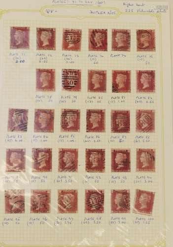 Collection of Victorian Penny Red stamps arranged in a folde...