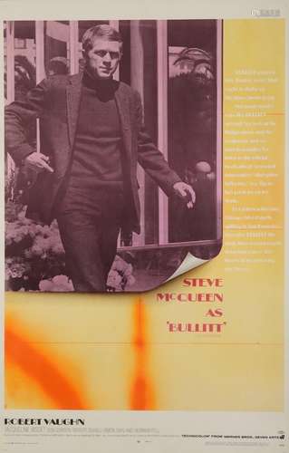 Steve McQueen interest Bullitt film poster, copyright 1968 W...