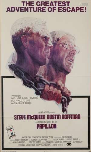 Steve McQueen interest Papillion film poster, copyright 1973...