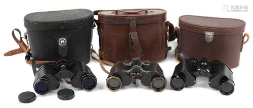 Three pairs of binoculars with cases comprising Carl Zeiss 8...