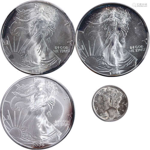 美國1941年 1 Dime 銀幣(UNC), 1994, 1995, 2006年 自由女神像 $...