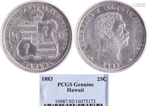 美國1883年 夏威夷 25￠銀幣 #16075172