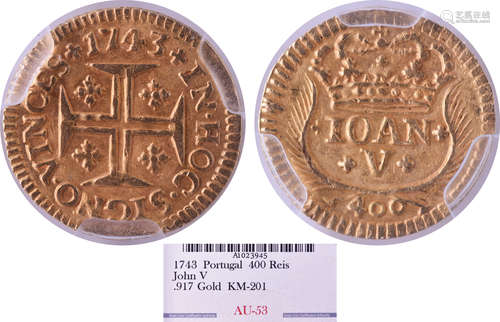 葡萄牙1743年 JohnⅤ 400Reis 金幣(917) #A1023945