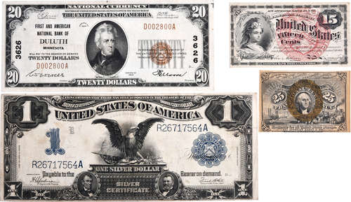 美國1863年 15￠, 25￠, 1899年 $1 #R26717564A, 1929年 $20 #D002...