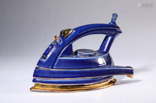 A Sacrificial Blue Glaze Gold-Decorated Iron