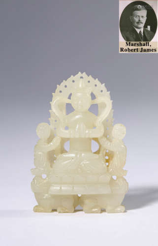 A White Jade Carved Boys Worshipping Guanyin Ornament