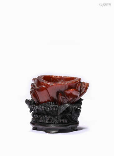 A Honey Stone Carved Lotus Seedpod Water Pot