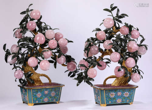 A Pair Of Cloisonne Enamel Peaches Pots