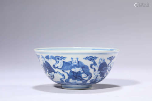 A Blue And White Eight Immortals Bowl
