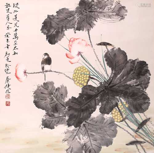 贾广健 花鸟 纸本设色镜心