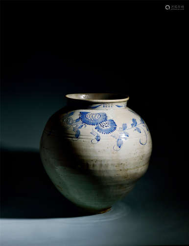 18世纪   染付折枝花卉大月亮罐