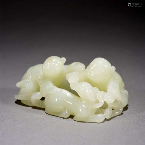 A WHITE JADE CARBED BOYS ORNAMENTS,QING