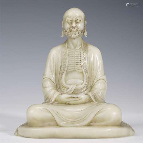 A HARDSTONE CARVED LUOHAN BUDDHA STATUE,QING