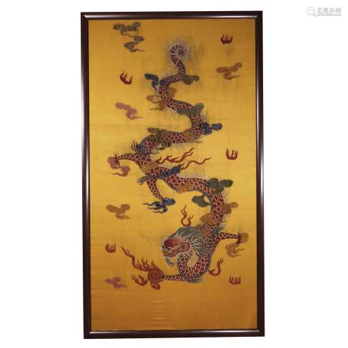 A CHINESE EMBROIDERY DRAGON HANGED SCREEN,QING