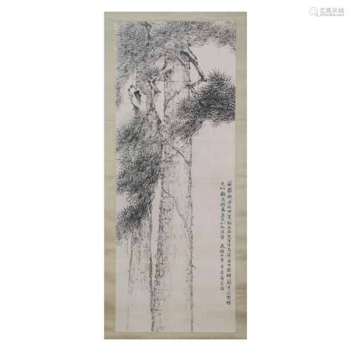 A CHINESE PAINTING OF PINE TREE,SIGNED GAO YONG