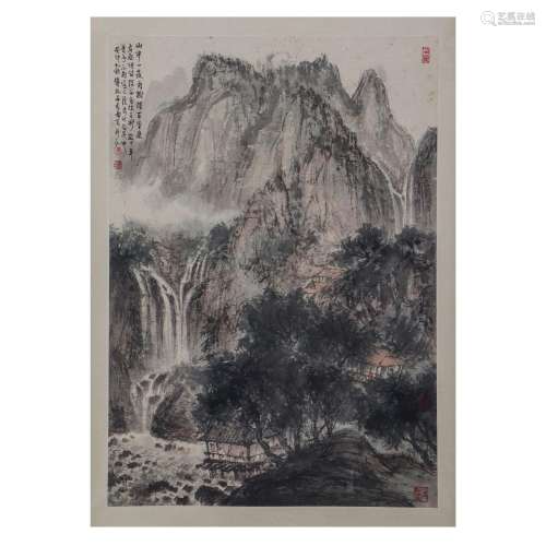 A CHIENSE PAINTING OF MOUNTAINS LANDSCAPE,SIGNED FU BAOSHI