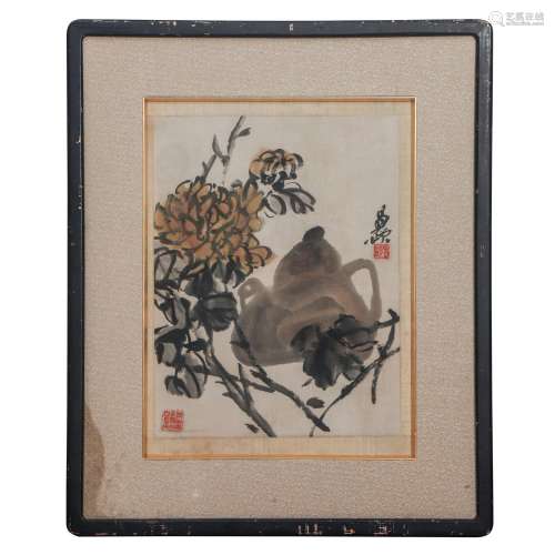 A FRAMED CHINESE PAINTING OF FLOWERS,SIGNED WU CHANGSHUO