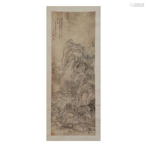 A CHINESE PAINTING OF MOUNTAINS LANDSCAPE,SIGNED WANG JIAN