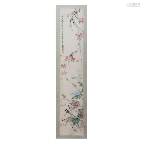 A CHINESE PAINTING OF INSECTS AND FLOWERS ,SIGNED DING BAOSH...