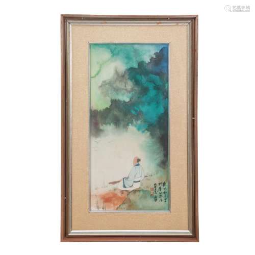 A FRAMED CHINESE PAINTING OF FIGURE STORY,SIGNED ZHANG DAQIA...