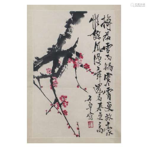 A CHINESE PAINTING OF PLUM BLOSSOM ,SIGNED SHI LU