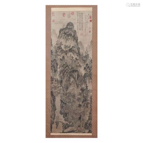 A CHINESE PAINTING OF MOUNTAINS LANDSCAPE,SIGNED WANG MENG