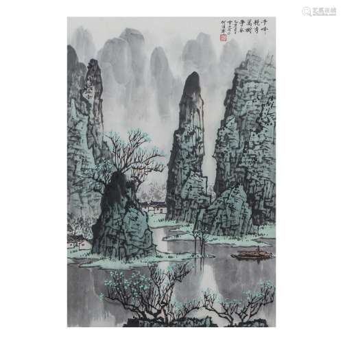 A CHINESE PAINTING OF MOUNTAINS LANDSCAPE,SIGNED BAI XUESHI