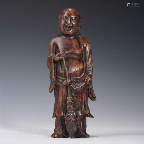 A WOODEN CARVED LIU HAI AND TOAD,QING