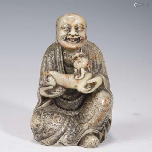 A SHOUSHAN STONE CARVED LUOHAN BUDDHA STATUE,QING