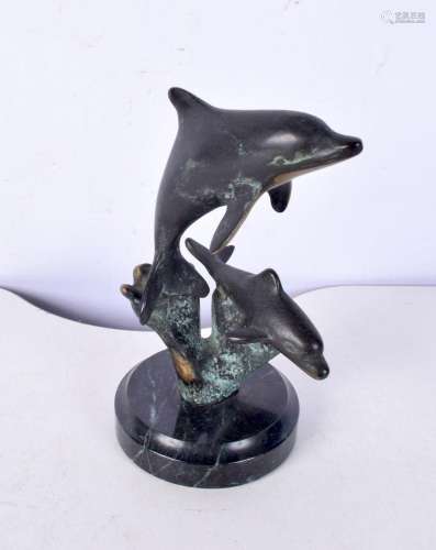 A bronze Dolphin sculpture with a marble base 15cm.