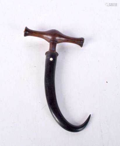 A Georgian Mahogany handled Rhino horn hook possibly a fish ...