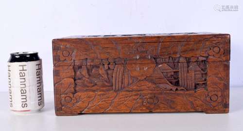 A large Chinese carved Camphor wood hinged lid box 14 x31 x ...