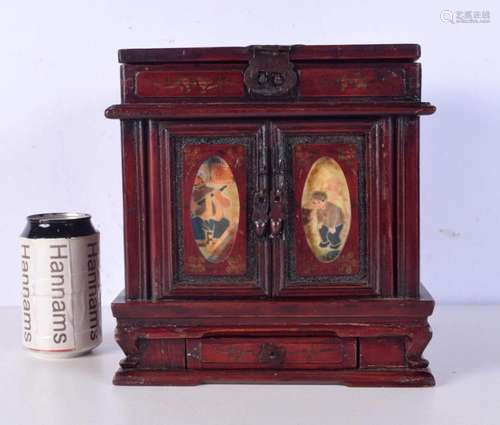 A 19th Century Chinese carved wooden travelling vanity case ...