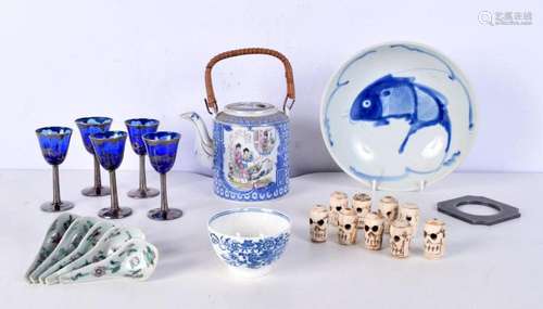 A collection of Chinese porcelain items ,teapots, bowls, dis...