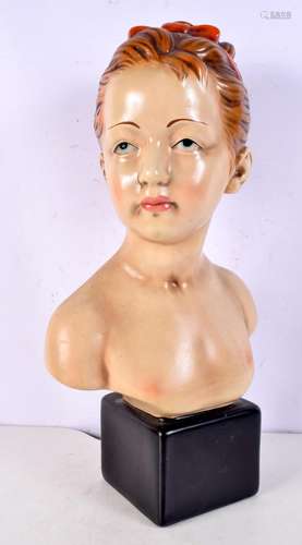 A vintage glazed plaster bust of a young female 44cm