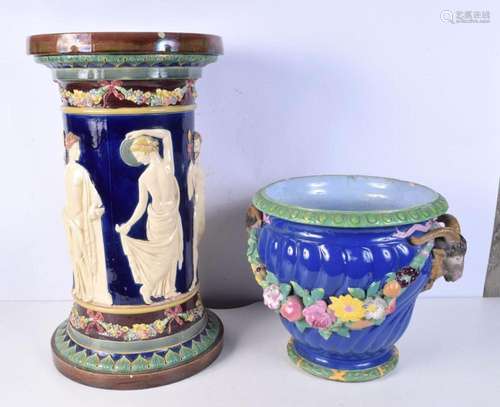 A Majolica Copeland jardiniere stand, decorated with neo cla...