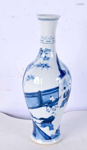 A Chinese blue and white porcelain lobed vase, painted with ...