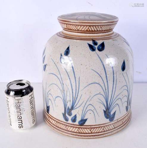 A Large Chinese blue and white jar and cover, painted with f...