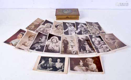 A collection of Royal Family postcards together with a tin f...