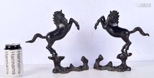 A pair of late 18th Century Chinese bronze rearing horses 23...