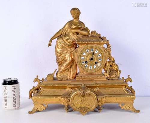 A Gilt metal Ormolu Brevett clock decorated with a female ar...