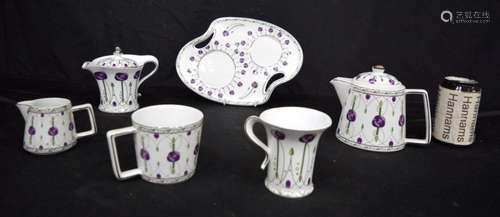 A stylish Art Nouveau style ceramic tea set 27 x 19 cm (6)