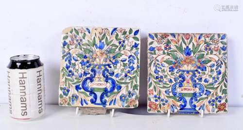 A pair of vintage Qatar glazed porcelain tiles 15.5 x 15.5 c...