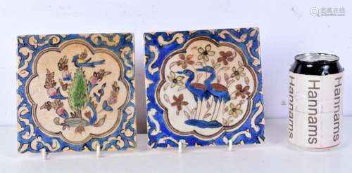 A pair of vintage Qatar glazed porcelain tiles 15 x 15 cm (2...