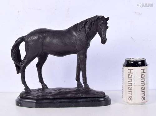 A bronze horse on a marble plinth 23 x 25 cm.