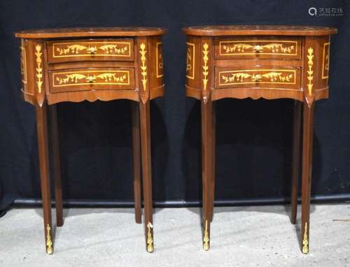 A pair of 2 drawer Baroque style marquetry tables 76 cm