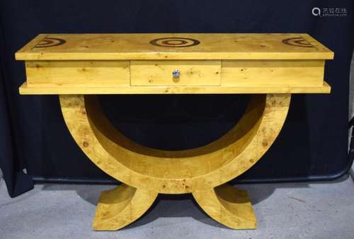 An Art Deco style wooden inlaid consul table 80.5 x 120cm .