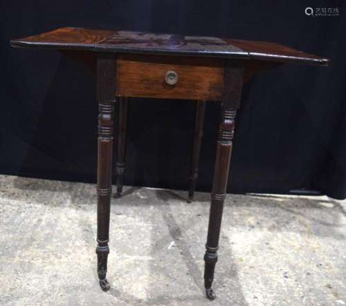 A small 19th Century 1 drawer drop leaf mahogany table with ...