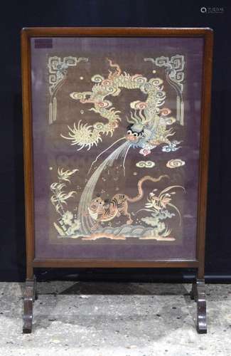 A 19th Century wooden framed Chinese dragon silk fire stand ...